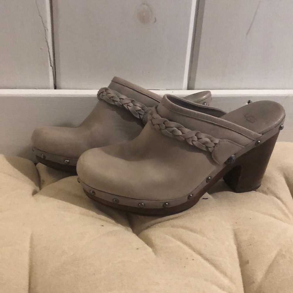 Ugg fur lined leather clogs. 3 inches for divas!